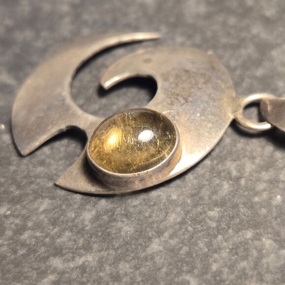 Abstract Spiral Yellow Stone Sterling Silver 925 Pendant - Picture 3 of 7